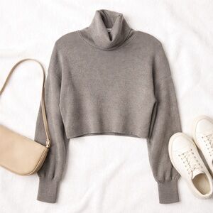 Wilfred Cropped Turtleneck Wool Blend Knit Sweater Size L |Normcore Minimalist